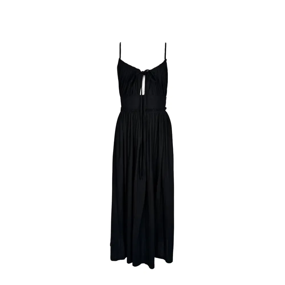 Ulla Johnson Black Tie-Front Spaghetti-Strap Maxi Dress
